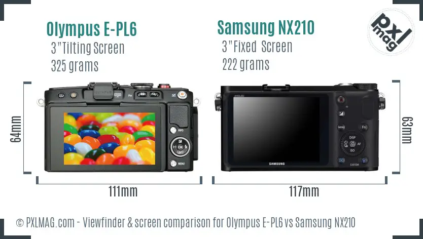Olympus E-PL6 vs Samsung NX210 Screen and Viewfinder comparison Olympus E-PL6 vs Samsung NX210 Screen and Viewfinder comparison