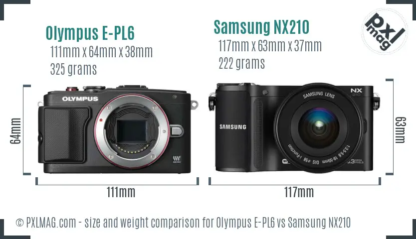Olympus E-PL6 vs Samsung NX210 size comparison Olympus E-PL6 vs Samsung NX210 size comparison