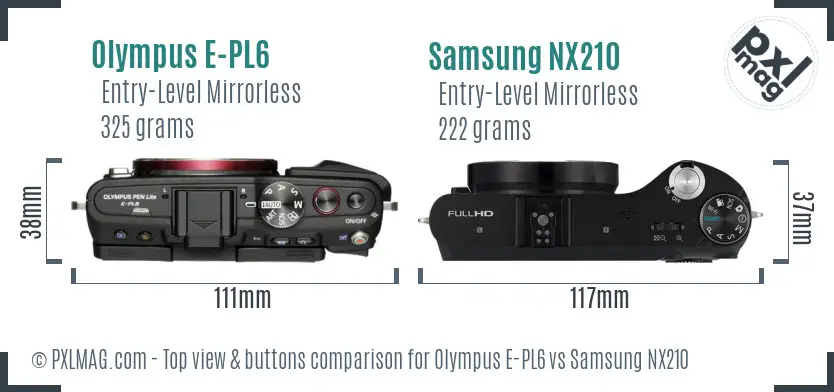 Olympus E-PL6 vs Samsung NX210 top view buttons comparison Olympus E-PL6 vs Samsung NX210 top view buttons comparison