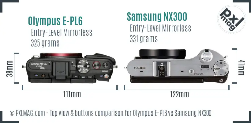 Olympus E-PL6 vs Samsung NX300 top view buttons comparison