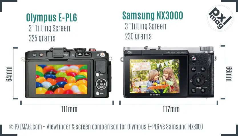 Olympus E-PL6 vs Samsung NX3000 Screen and Viewfinder comparison
