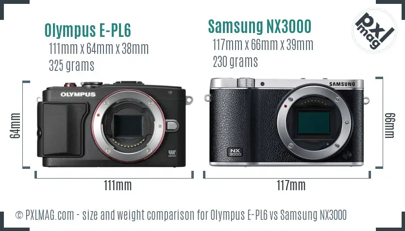 Olympus E-PL6 vs Samsung NX3000 size comparison