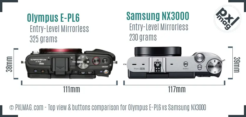 Olympus E-PL6 vs Samsung NX3000 top view buttons comparison