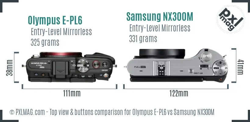 Olympus E-PL6 vs Samsung NX300M top view buttons comparison