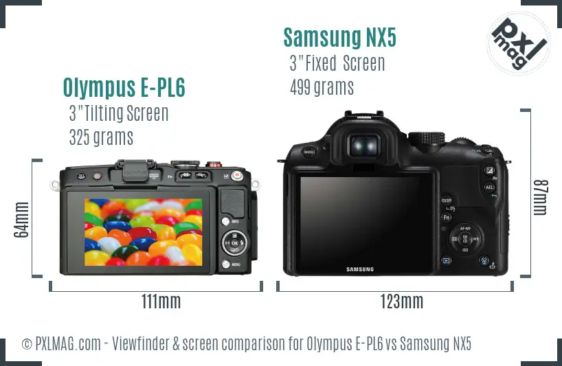 Olympus E-PL6 vs Samsung NX5 Screen and Viewfinder comparison