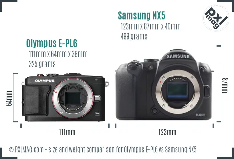 Olympus E-PL6 vs Samsung NX5 size comparison