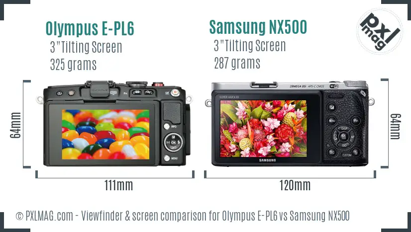 Olympus E-PL6 vs Samsung NX500 Screen and Viewfinder comparison
