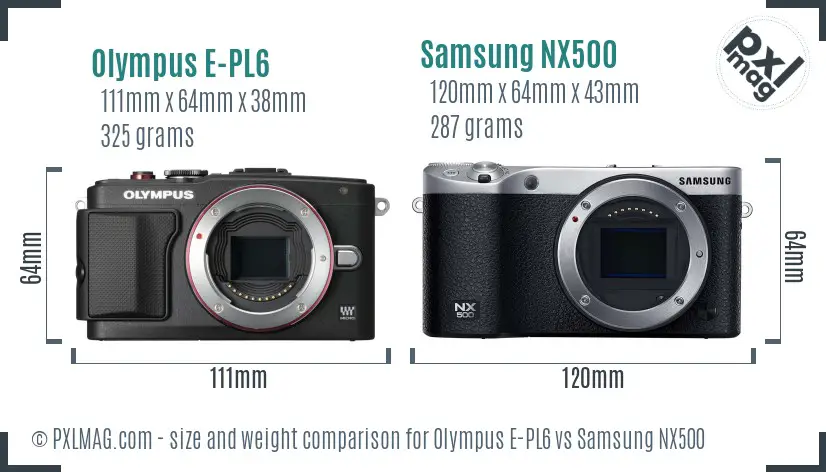 Olympus E-PL6 vs Samsung NX500 size comparison