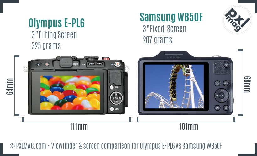 Olympus E-PL6 vs Samsung WB50F Screen and Viewfinder comparison