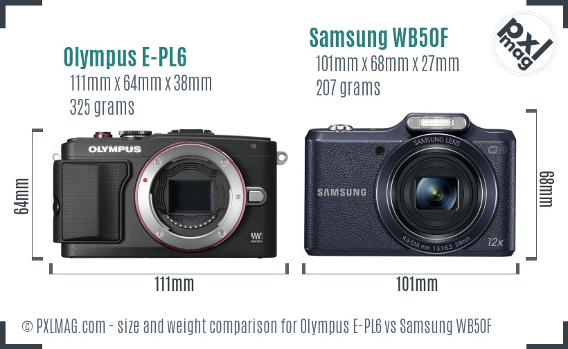 Olympus E-PL6 vs Samsung WB50F size comparison