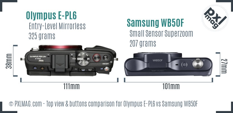Olympus E-PL6 vs Samsung WB50F top view buttons comparison