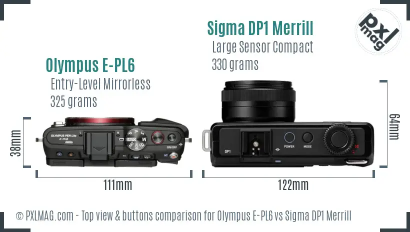 Olympus E-PL6 vs Sigma DP1 Merrill top view buttons comparison