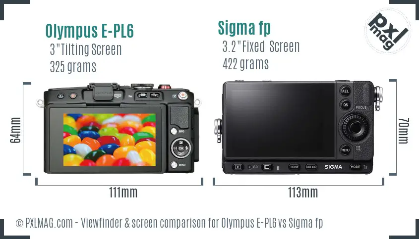 Olympus E-PL6 vs Sigma fp Screen and Viewfinder comparison