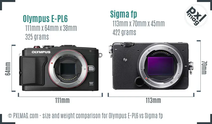 Olympus E-PL6 vs Sigma fp size comparison