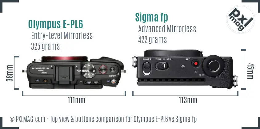Olympus E-PL6 vs Sigma fp top view buttons comparison