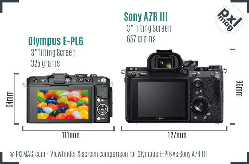 Olympus E-PL6 vs Sony A7R III Screen and Viewfinder comparison