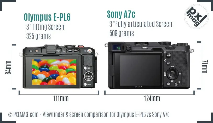 Olympus E-PL6 vs Sony A7c Screen and Viewfinder comparison