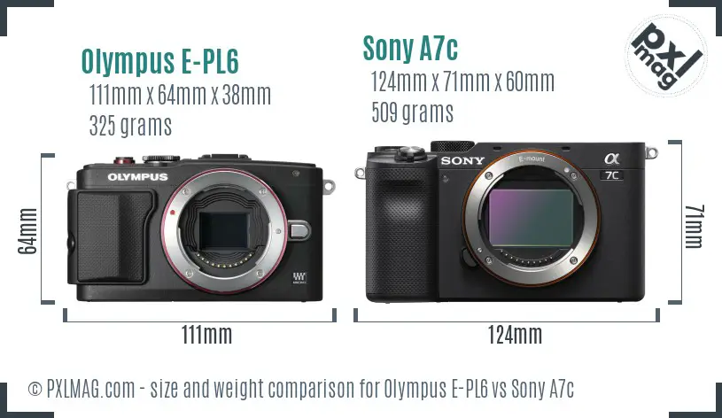 Olympus E-PL6 vs Sony A7c size comparison
