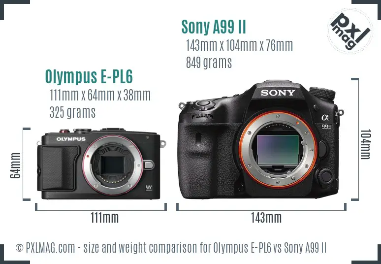 Olympus E-PL6 vs Sony A99 II size comparison