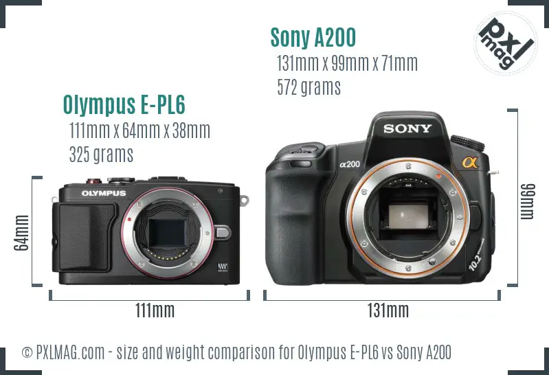 Olympus E-PL6 vs Sony A200 size comparison Olympus E-PL6 vs Sony A200 size comparison
