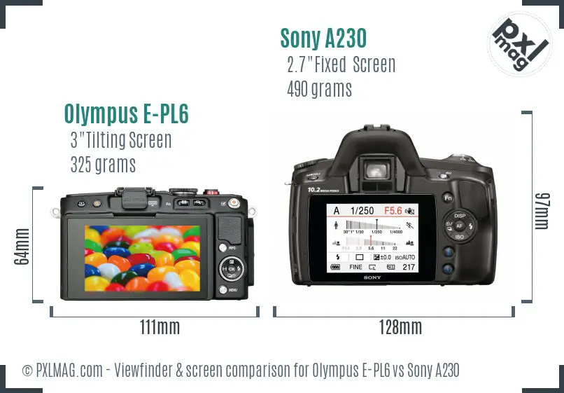 Olympus E-PL6 vs Sony A230 Screen and Viewfinder comparison