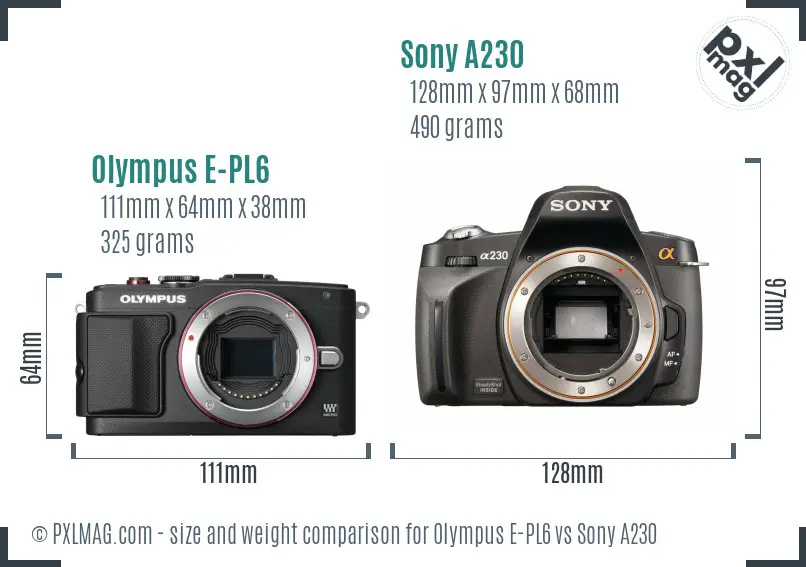 Olympus E-PL6 vs Sony A230 size comparison