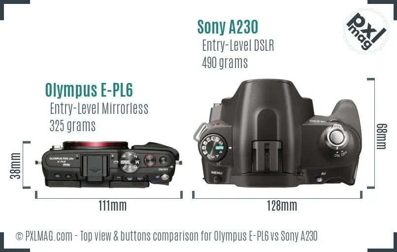 Olympus E-PL6 vs Sony A230 top view buttons comparison
