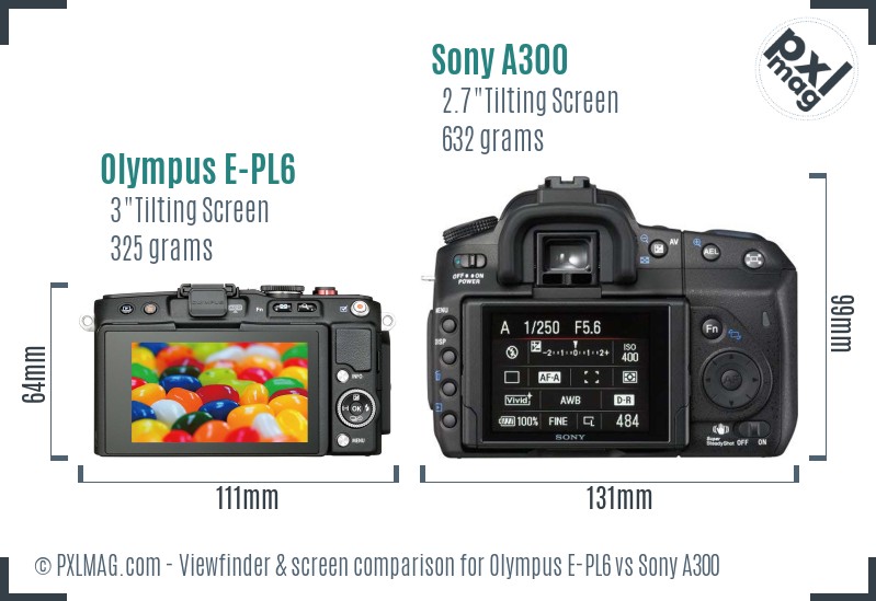 Olympus E-PL6 vs Sony A300 Screen and Viewfinder comparison