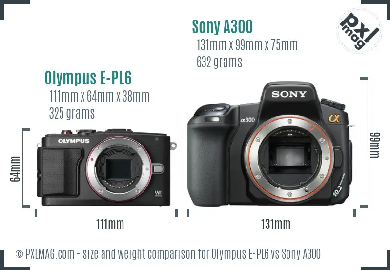 Olympus E-PL6 vs Sony A300 size comparison