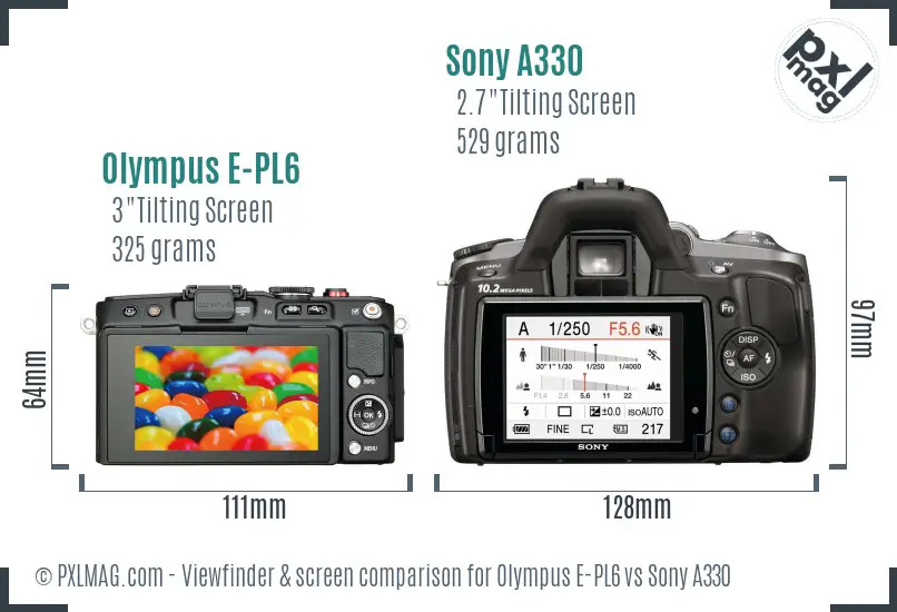 Olympus E-PL6 vs Sony A330 Screen and Viewfinder comparison