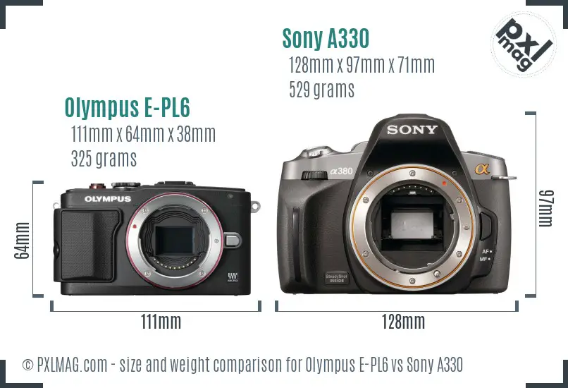 Olympus E-PL6 vs Sony A330 size comparison