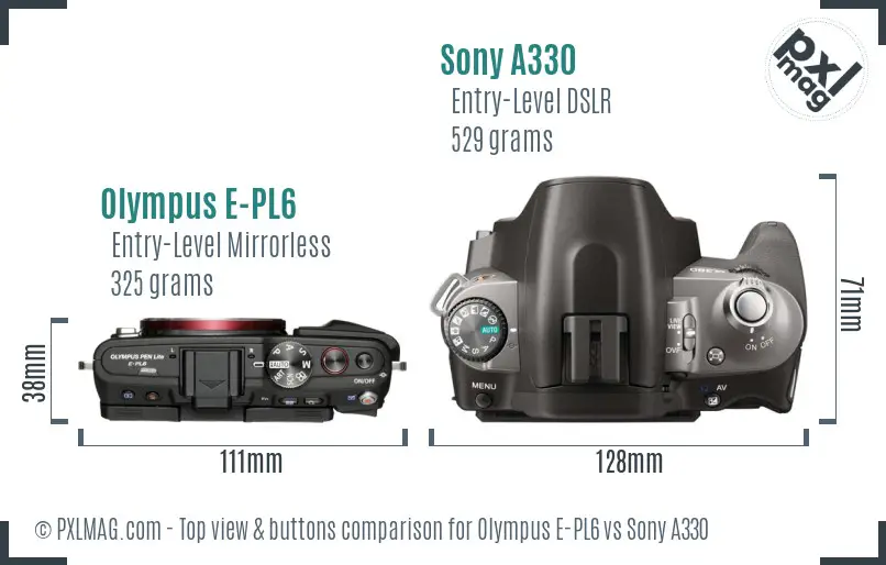 Olympus E-PL6 vs Sony A330 top view buttons comparison