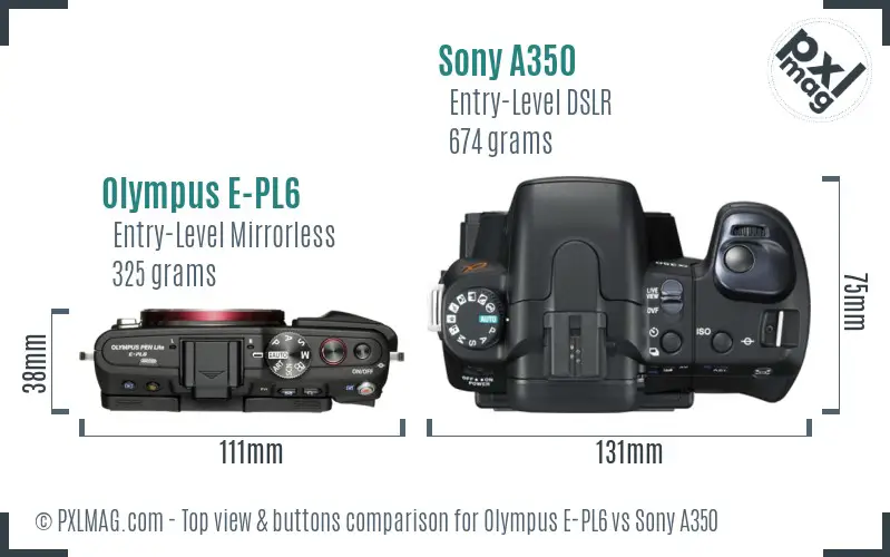 Olympus E-PL6 vs Sony A350 top view buttons comparison