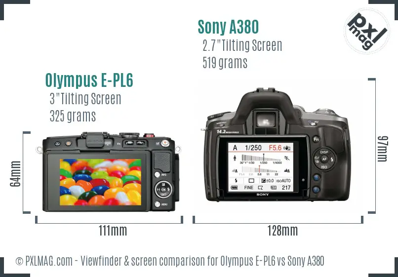 Olympus E-PL6 vs Sony A380 Screen and Viewfinder comparison