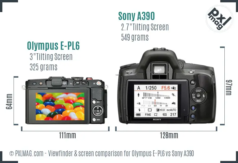 Olympus E-PL6 vs Sony A390 Screen and Viewfinder comparison