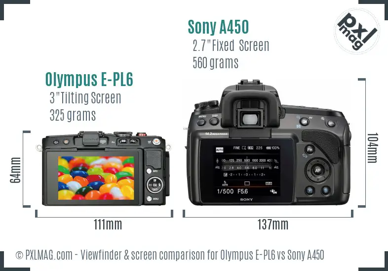 Olympus E-PL6 vs Sony A450 Screen and Viewfinder comparison