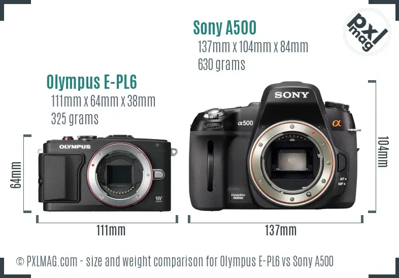 Olympus E-PL6 vs Sony A500 size comparison