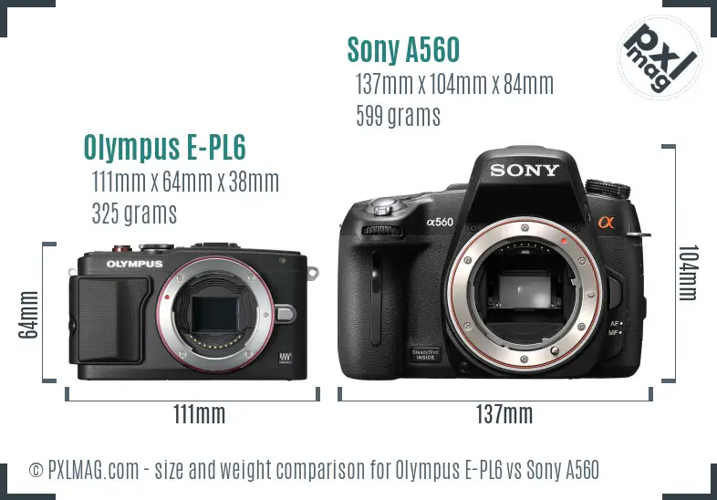 Olympus E-PL6 vs Sony A560 size comparison Olympus E-PL6 vs Sony A560 size comparison