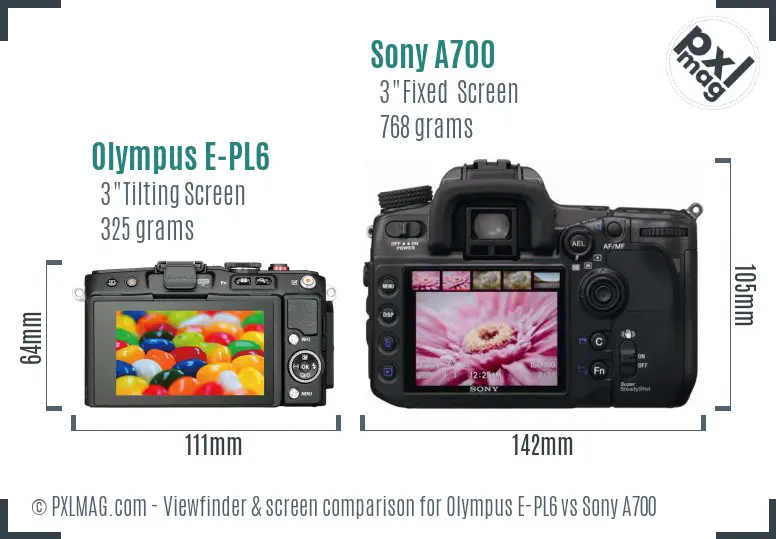 Olympus E-PL6 vs Sony A700 Screen and Viewfinder comparison
