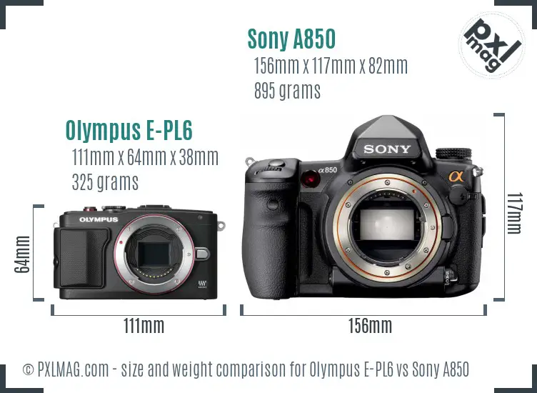 Olympus E-PL6 vs Sony A850 size comparison