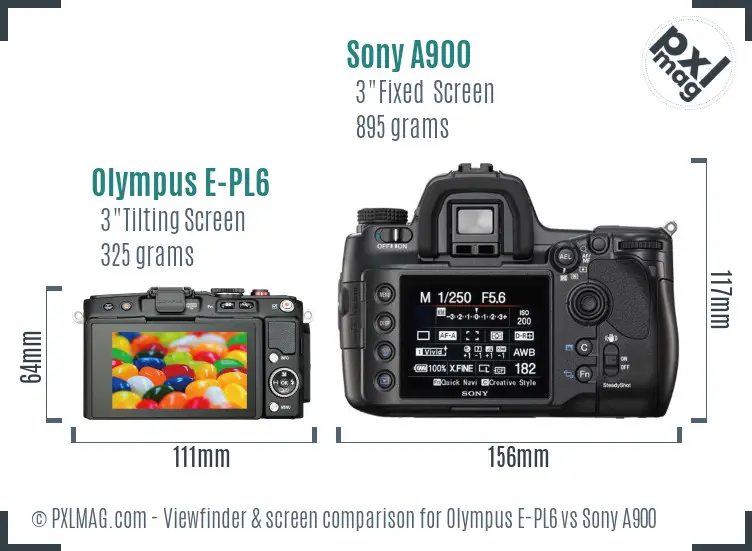 Olympus E-PL6 vs Sony A900 Screen and Viewfinder comparison