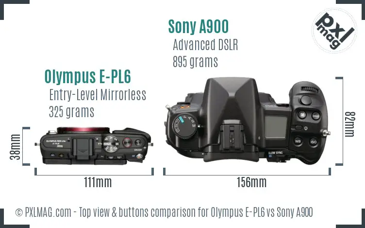 Olympus E-PL6 vs Sony A900 top view buttons comparison