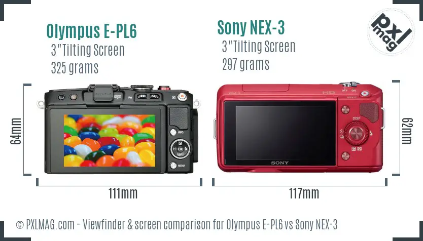 Olympus E-PL6 vs Sony NEX-3 Screen and Viewfinder comparison