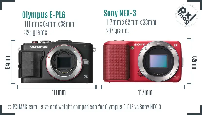 Olympus E-PL6 vs Sony NEX-3 size comparison
