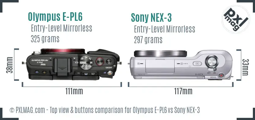 Olympus E-PL6 vs Sony NEX-3 top view buttons comparison