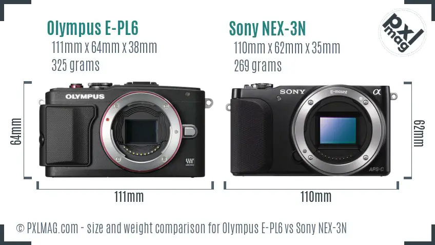 Olympus E-PL6 vs Sony NEX-3N size comparison