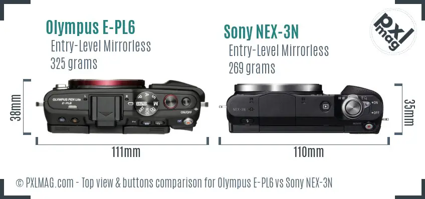 Olympus E-PL6 vs Sony NEX-3N top view buttons comparison