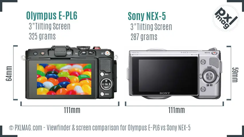 Olympus E-PL6 vs Sony NEX-5 Screen and Viewfinder comparison
