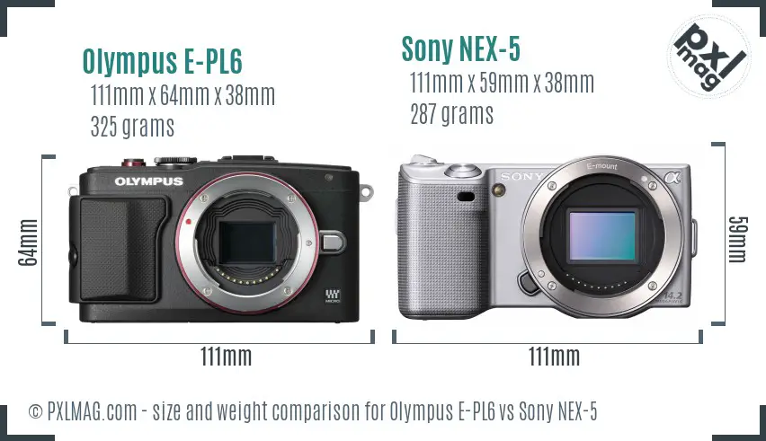 Olympus E-PL6 vs Sony NEX-5 size comparison