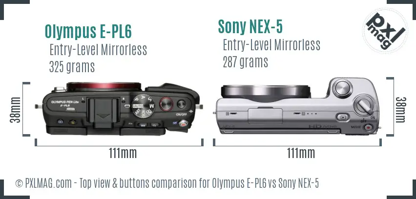 Olympus E-PL6 vs Sony NEX-5 top view buttons comparison